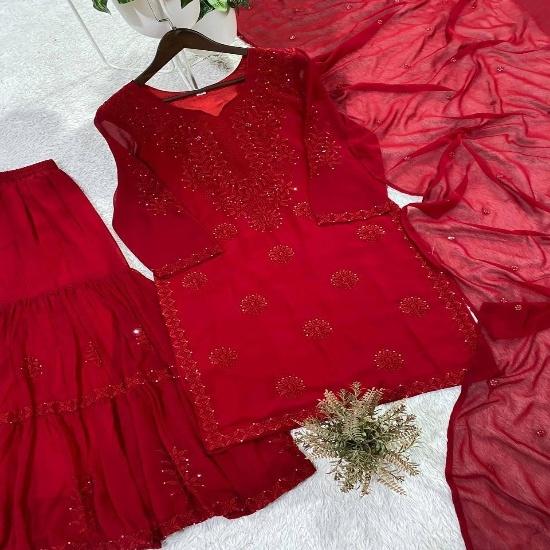 Glamorous Georgette Sequin Embroidered Festive Sharara Set