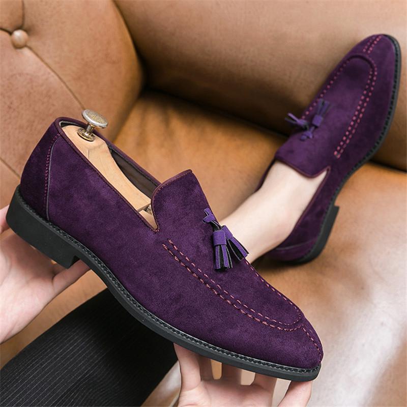 Tassels Loafter Fashion New Men's Pointed Purple Blue Dress Casual Shoes Male Wedding Dress Homecoming Footwear Zapatos Hombre