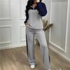 Women 2 Piece Tracksuit Color Block Half Zip Sweatshirt & Wide Leg Pants Set Casual Knit Loungewear Outfit