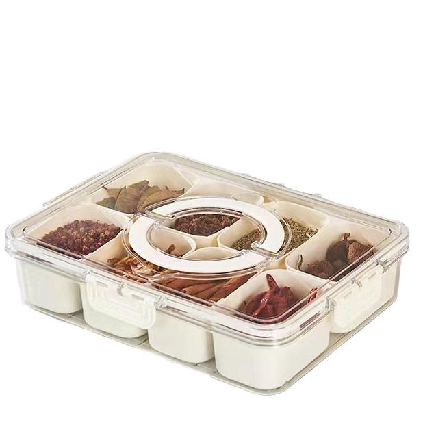 Airtight 8-Compartment Seasoning Box with Lid for Kitchen and Refrigerator Storage