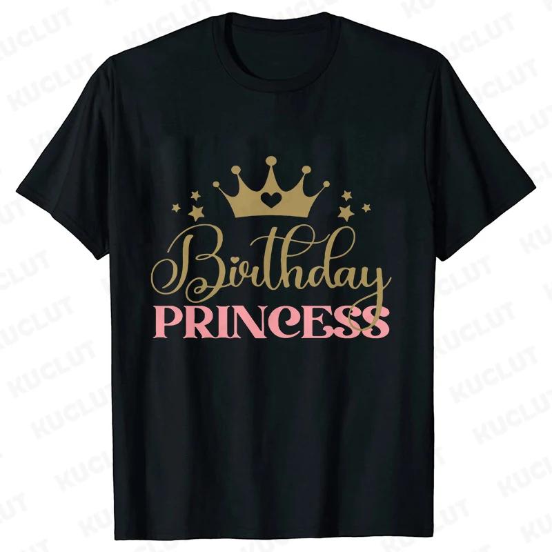 Fashion Birthday Princess Girls Party T-shirt Family Gathering Matching Sibling Tees Kids Adult Clothing Crown Graphic Y2k Tops