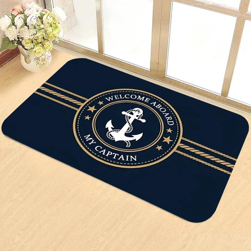 Benvenuto a Bordo Mio Capitano Zerbino Design con Ancora e Corda Nautica Tappeto Antiscivolo per Soggiorno Camera da Letto Ufficio Decorazione per la Casa