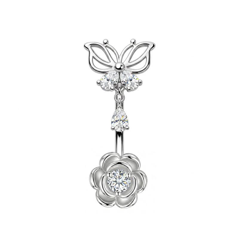 Minimalist Butterfly Belly Button Rings Inlaid Shiny Cubic Zirconia Hypoallergenic Steel for Women Everyday Wear Piercing Jewelry