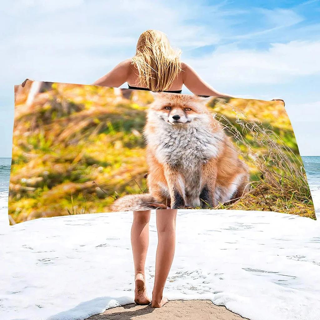 Cute Fox Beach Towel Wild Animal Bath Towels Bathroom Sport Bar Towel for Adult Kids Microfiber Shower Quick Dry Swimming Cover