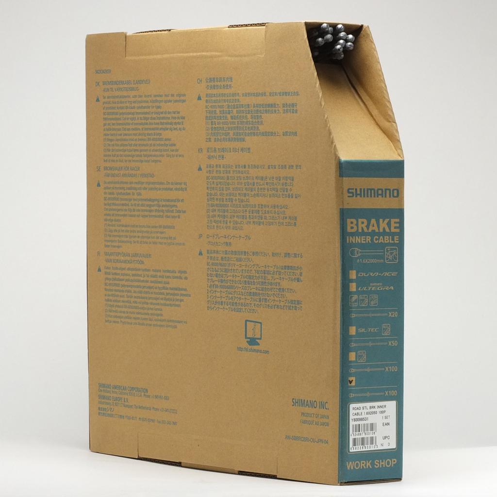 Shimano Steel Brake Inner Cable Box X for Road Y80098531 (1.6mm 2050mm/100 Cables) Bikes,