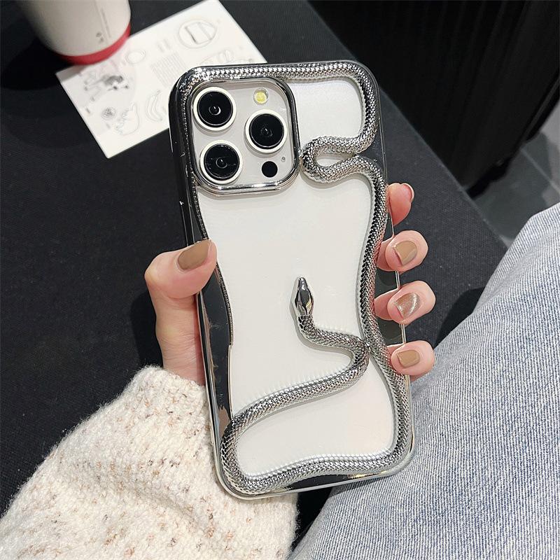 Year of The Snake for Apple 16PROMAX Phone Case Hollowed Out Snake for IPhone 15 Electroplated Protective Case