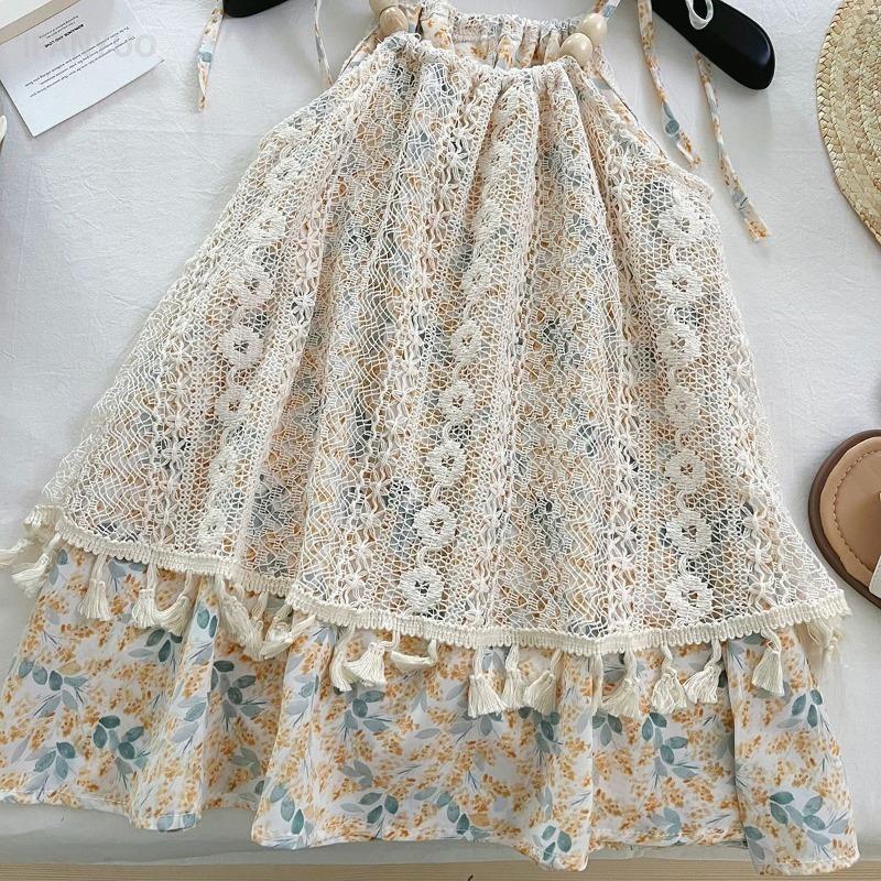 2-12Y Baby Girls Dress Summer Korean Girls Sweet Floral Suspenders Skirt Baby's Girl Cute Children's Lace Dress