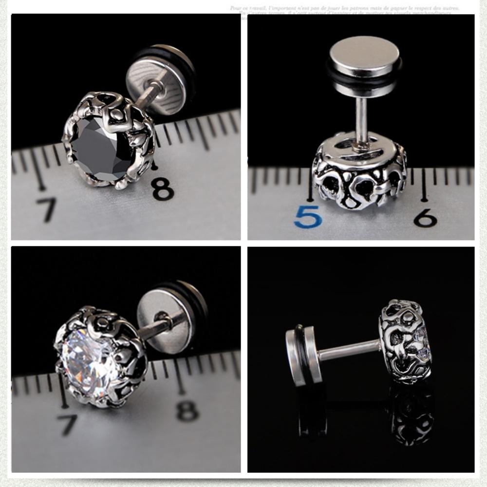 Punk Statement Gothic Titanium Steel Unisex Women Men Black Clear Crystal Zircon Ear Studs Earrings Shiny Piercing Jewelry Gift