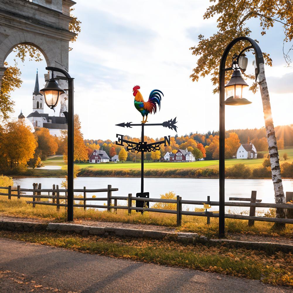 Flower Rooster Wind Vane, Outdoor Garden Decoration, New Metal Wind Vane, Riverbank Chicken Coop Fence Roof Festival Decoration
