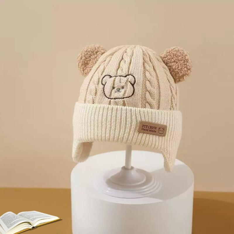 Autumn and winter warm cute bear hat ear protection hat boys and girls infant wool hat baby knitted children's hat
