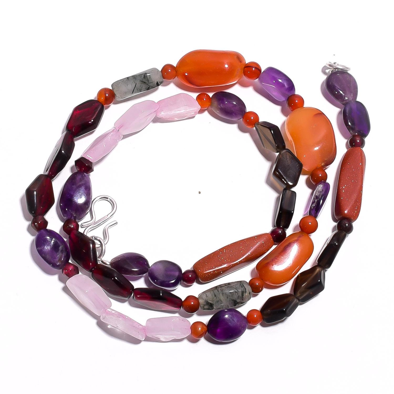 

Натуральный Карнеол Аметист Гранат Микс Драгоценных Камней Гладкие Бусины Ожерелье 17 UB-4208 UB-4208