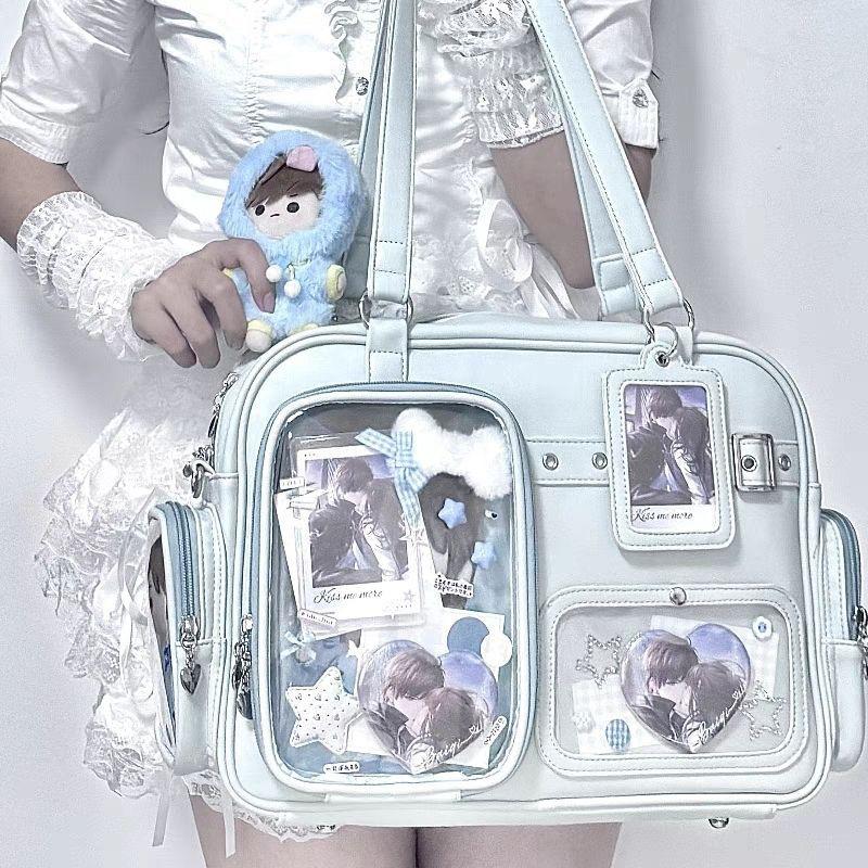 Japanischer Stil Große Kapazität Itabag Einfarbige Transparente Display-Aufbewahrungstasche Neu Studenten Verstellbare Schulter-Umhängetaschen