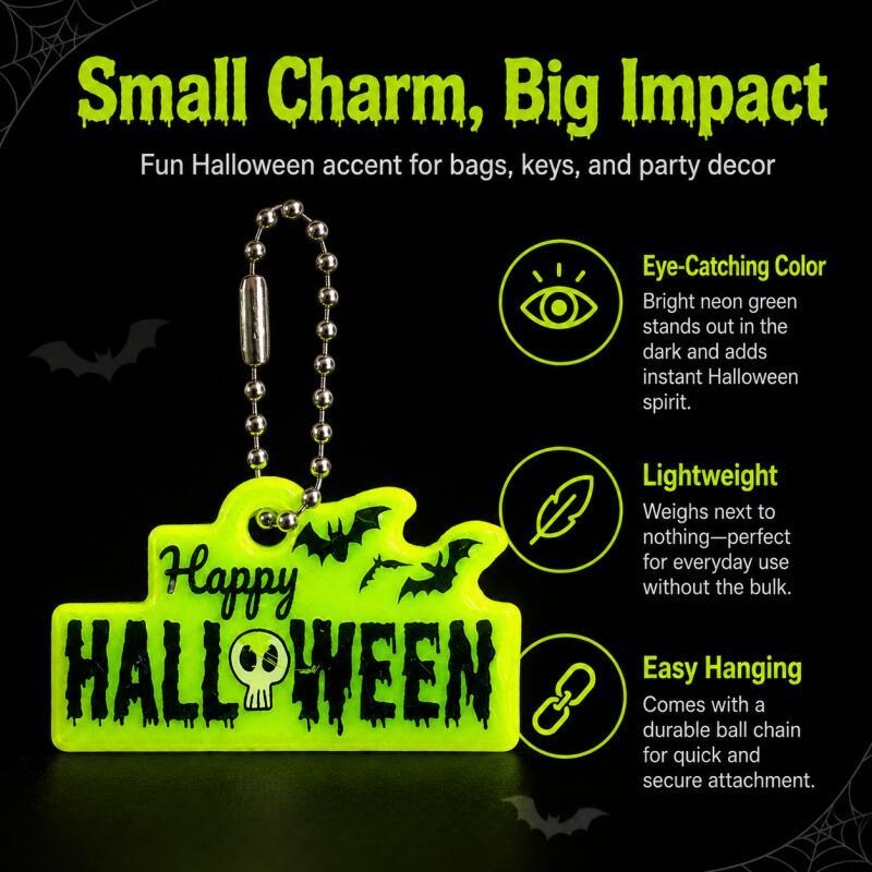 Xiaomi 1PC-Halloween Keychain Charm PVC Neon Green Bat Skull Pendant for Keys Bags Party Decor