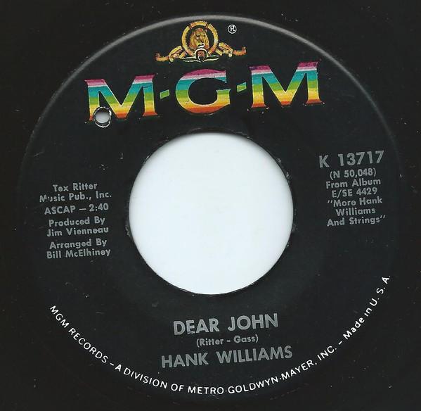 

7-дюймовая пластинка ХЭНК УИЛЬЯМС - Дорогой Джон K13717 MGM Records США Фолк Б/У