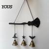 Hanging Wind Chime Halloween Witch Broom Chime, Holiday Party Decorative Metal Bell for Indoor Outdoor Garden Patio Porch Festive