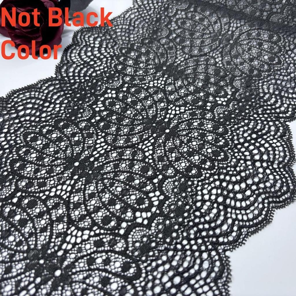 22.5cm Wide Elastic Lace Trim, Scallopped Stretchy Trim Lace for Lingerie, Underwear, Bra, Dress, Garment, Home Decor, Crafting  (Blackish Gray)