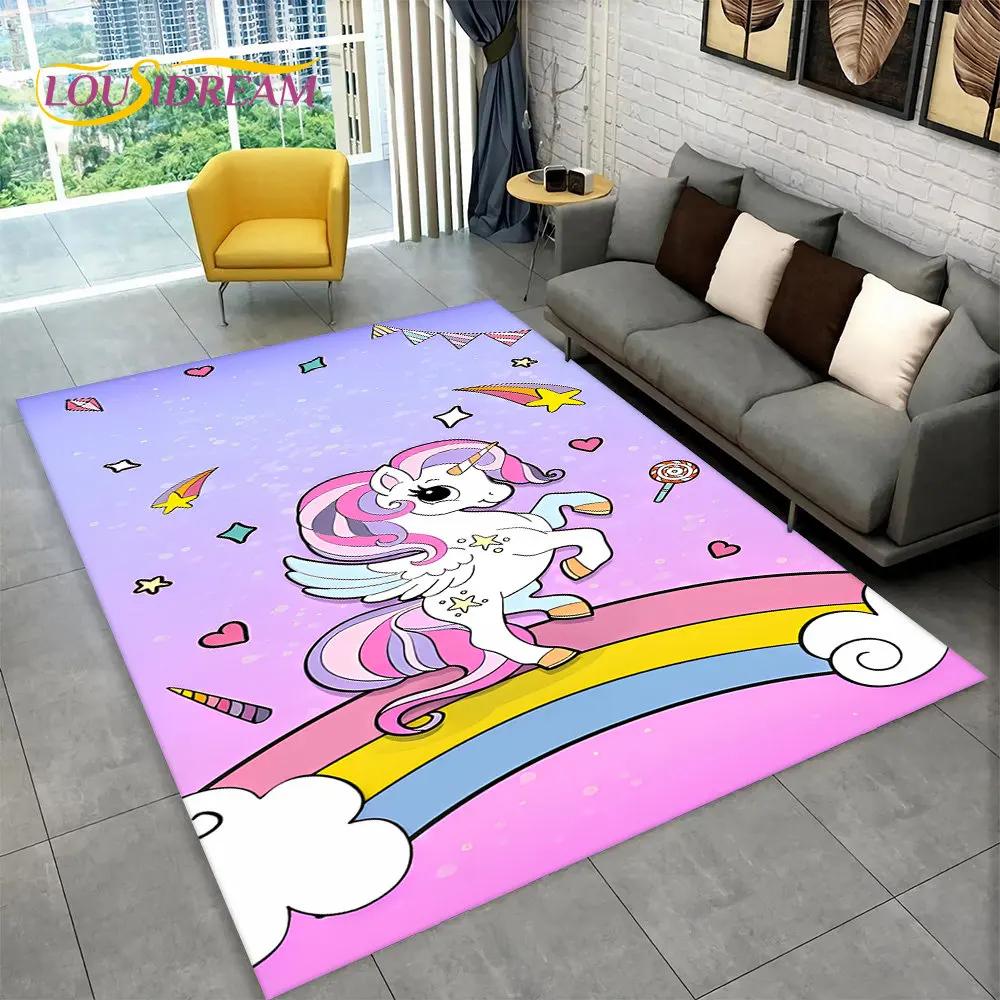 Tapis de sol antidérapant en forme de licorne 3D pour salon, chambre d'enfant, canapé, paillasson