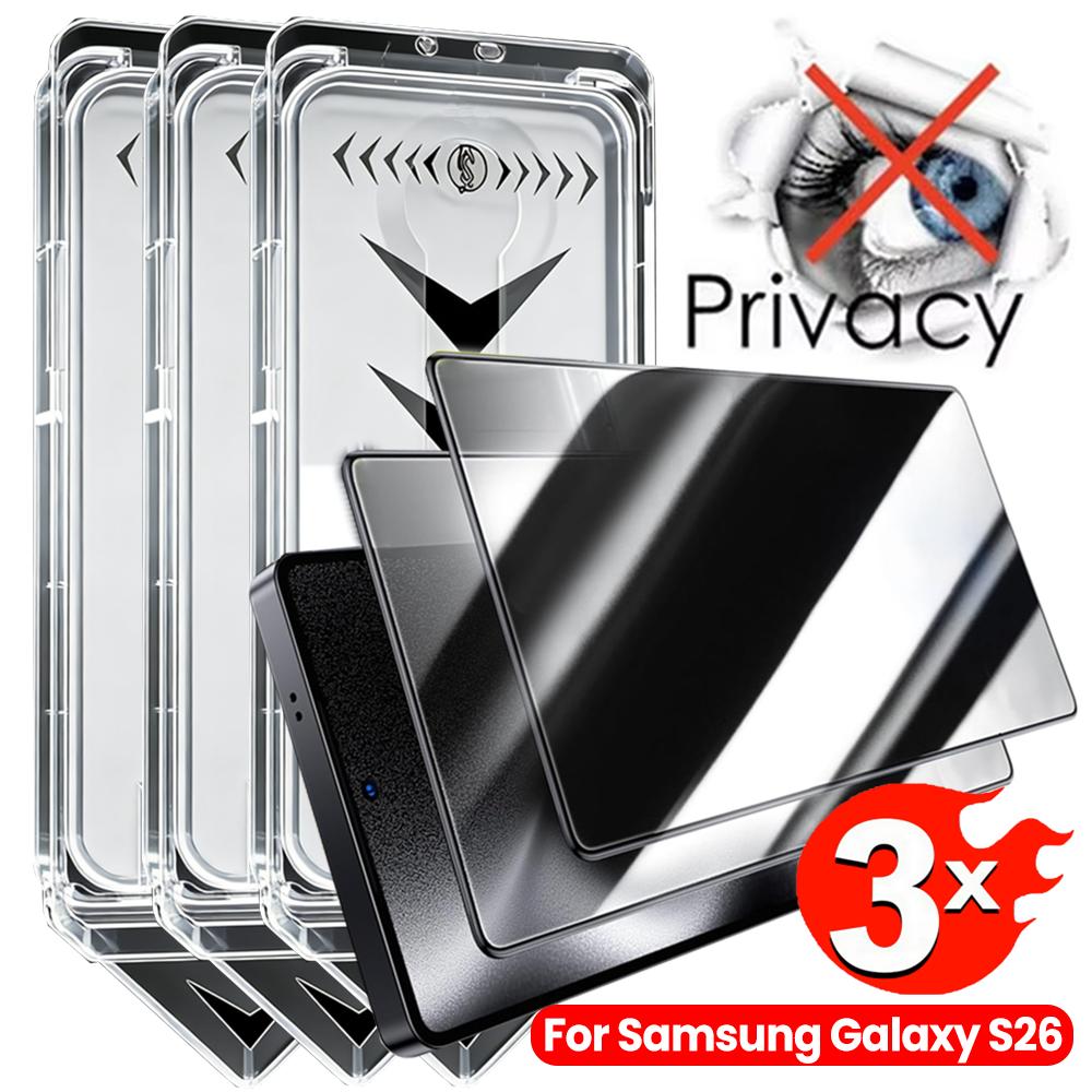 3-1PCS Easy Install Privacy Tempered Glass for Samsung Galaxy S26/S26 Plus/S26 Ultra Anti-spy Screen Protector Dust Free Covers