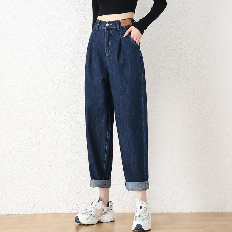 Women Jeans Spring Autumn Elastic Waist Light Blue Loose Denim Pants Harem Pants Female Casual Trousers