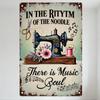 Vintage Musical Noodle Craft Metal Tin Sign, Rusty Border Sewing Machine Gold Scissors Thread Flowers Wall Plaque for Home Bar C