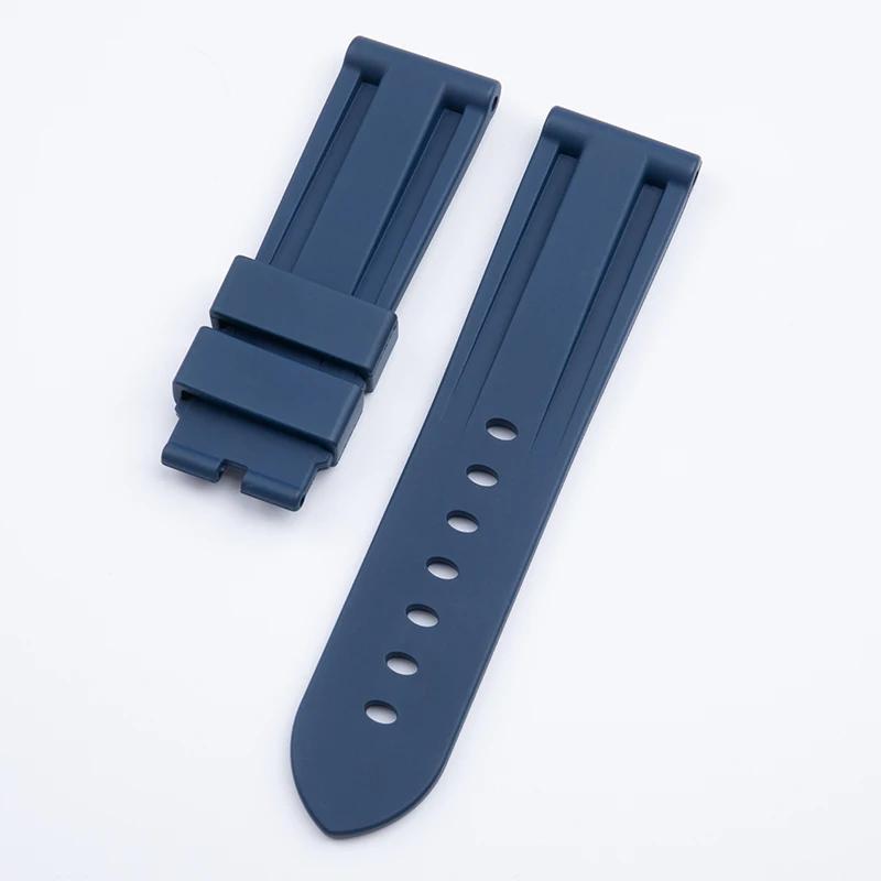 

22mm 24mm 26mm Quality rubber Rubber Watch Band Watchband For Panerai Strap PAM441/111/312 Wristband Universal Accessories 24mm-Butterfly Buckl темно-синього кольору