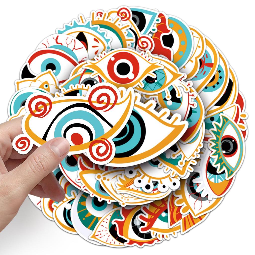 50 Unique Demon Eye Graffiti Stickers: Hand-painted, Non-infringing for Suitcase Decoration