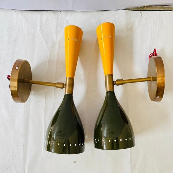 Wall Sconces Brass Italian Wall Light Modern Italian Style Sconces Diabolo Wall Light 2 Bulb Pair 1950’S Style Mid Century