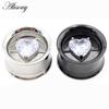 Alisouy 2PCS Stainless Steel Round Heart Zircon Ear Flesh Tunnels Plugs Expander Stretcher Double Flared Gauges Piercing Jewelry