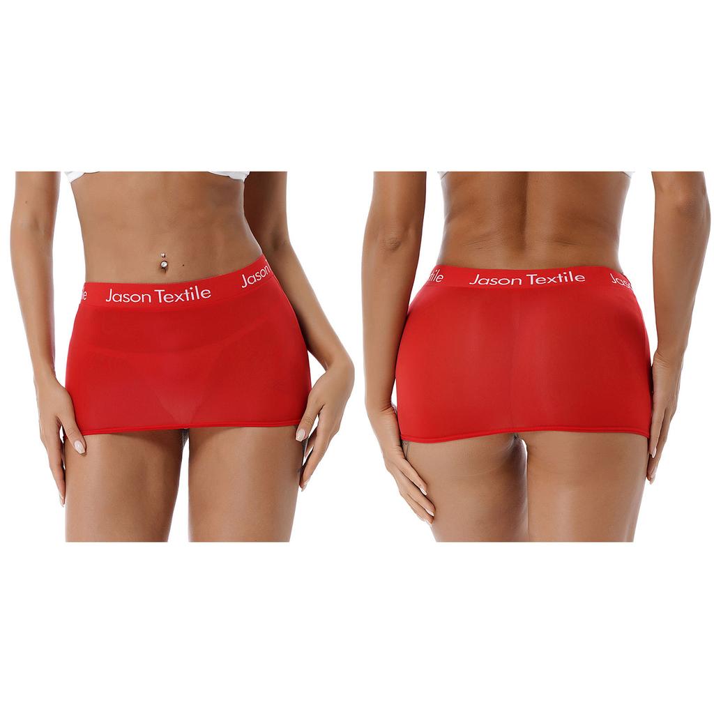 Fusta mini cu talie elastică cu imprimare cu litere pentru femei Fusta creion semitransparentă Lenjerie de noapte