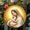 Virgin Mary Round Metal Wall Art Religious Home Decor With Golden Halo