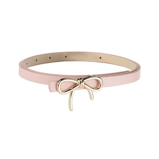 Women Belt Solid Color Metal Bowknot Decorated Imitation Leather Strap Belt Adjustable Holes Slim Waistband