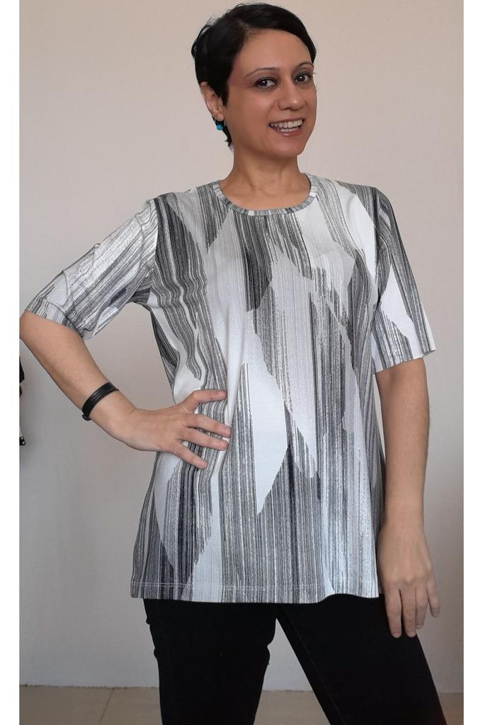 Damen Stil Übergröße T-Shirt Rundhals Weiß Schwarz Gemustert Gekämmte Baumwolle Viskose T-Shirt