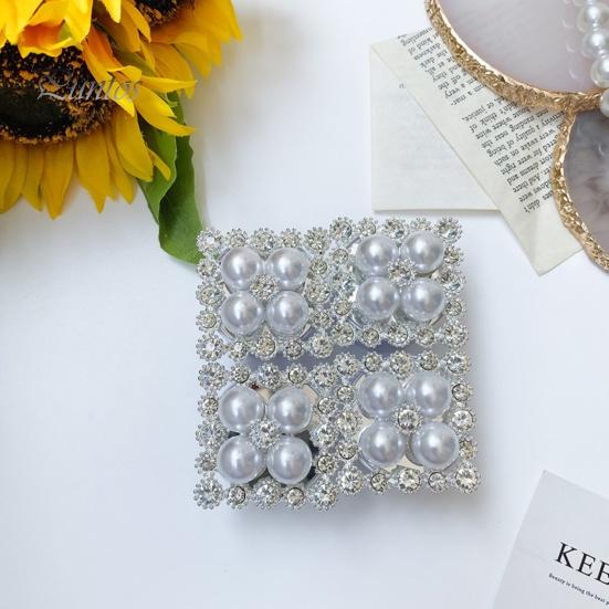 Mobile Phone Holder Telescopic Foldable Self-adhesive Anti-slip Decoration Square Rhinestone Faux Pearl Phone Folding Finger Stand for Desktop