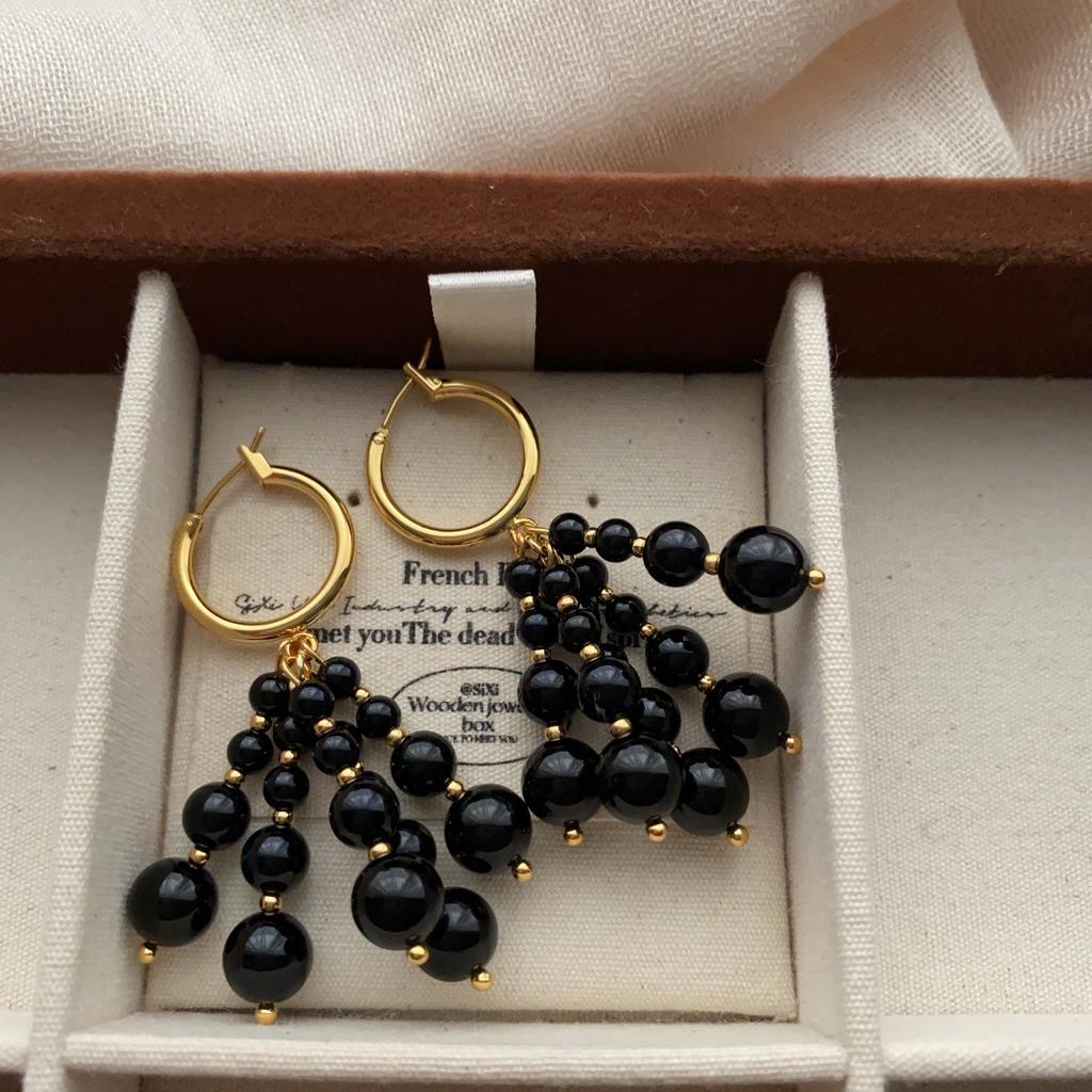 Classic Ring Handmade Bead String Earrings, Earrings, Retro Elegance And Nobility, Light Luxury, Exquisite Niche Design, Versatile