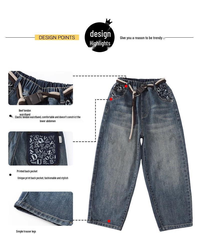 2025 Jungen Samtgefütterte Straight-Leg Jeans: Trendige Teenager-Freizeit-Herbsthosen