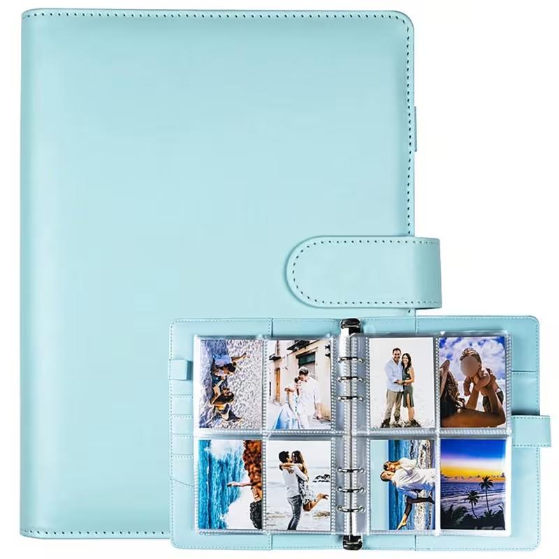 A5 Notebook Photocard Binder with 4 Pockets Sleeves, 6 Ring PU Leather Binder Loose Leaf Personal Organizer Photo Binder Book