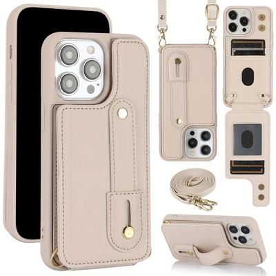 Crossbody Telefon Çantası Suni Deri Telefon Kılıfı Ile IPhone Tutucu Bilek Uzun Kordon Cüzdan Kredi Kartı Yuvası Darbeye Dayanıklı Koruma Kapağı