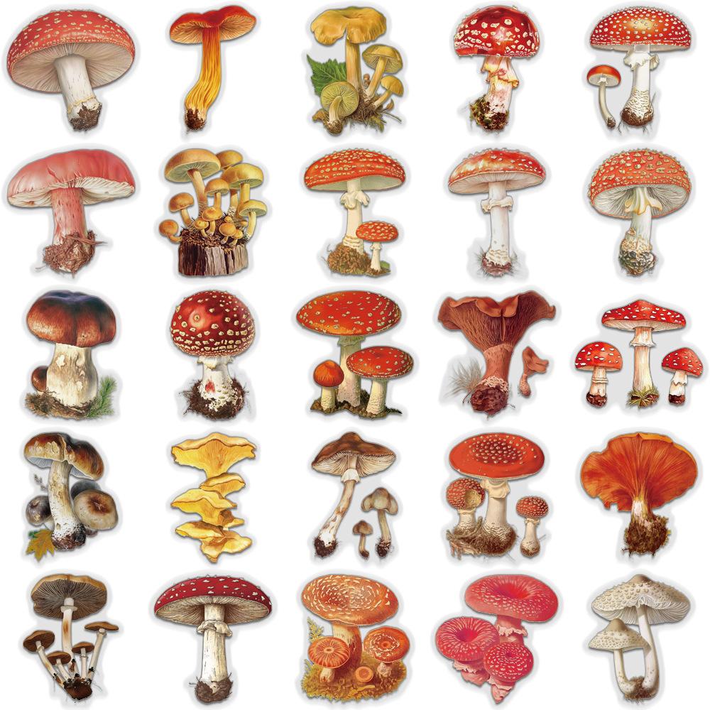 50PCS Transparent Retro Mushroom Graffiti Stickers Phone Guitar Laptop Notebook Suitcase Cup Waterproof PET Sticker Decals Toy