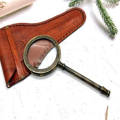Brass Magnifying Glass In Leather Case, Handheld Optical Magnifier, Reading Glasses, Christmas Gift, Gift for Dad