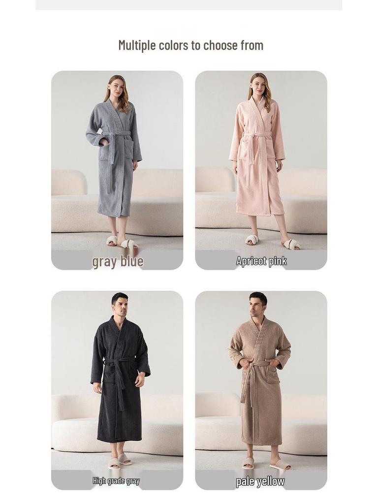 Couple's Coral Fleece Pajama Set: Women's & Men's Long, Thick, Warm Bathrobe for Autumn & Winter