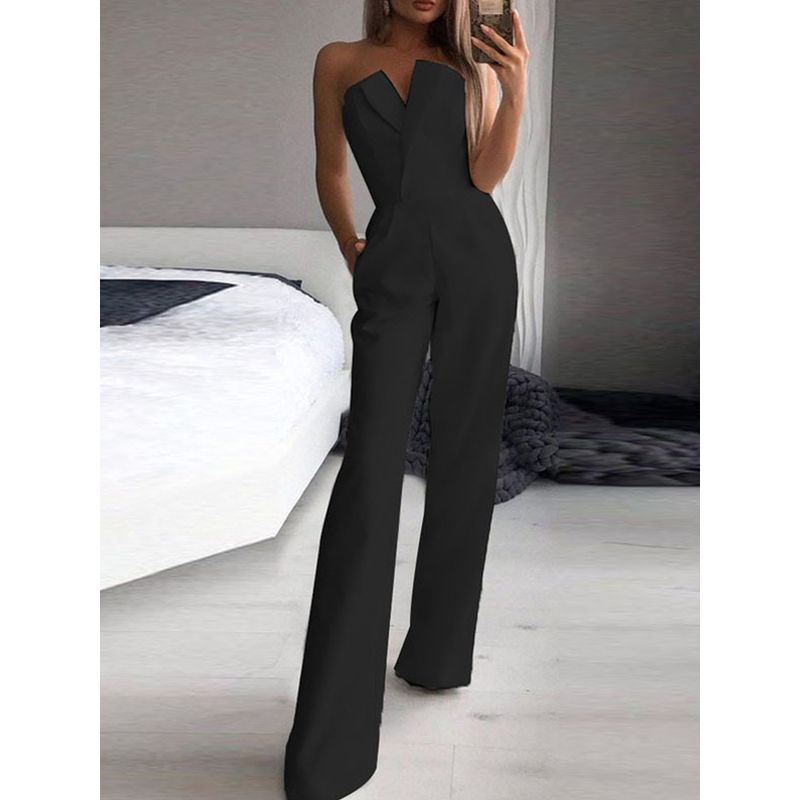 European and American Fashion Temperament Slim fit Slimming Sleeveless Jumpsuit Solid V-neck Wrap-around Sexy Jumpsuit Dress Women