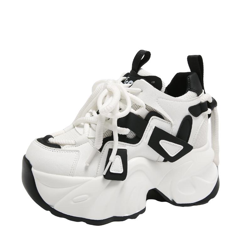 

Мода Мода 8 см Кроссовки на высокой платформе Женские Толстая подошва Нескользящие Спортивные Папины кроссовки Женские Корея ПУ кожа Массивные кроссовки 2024 Весна 35 черный белый