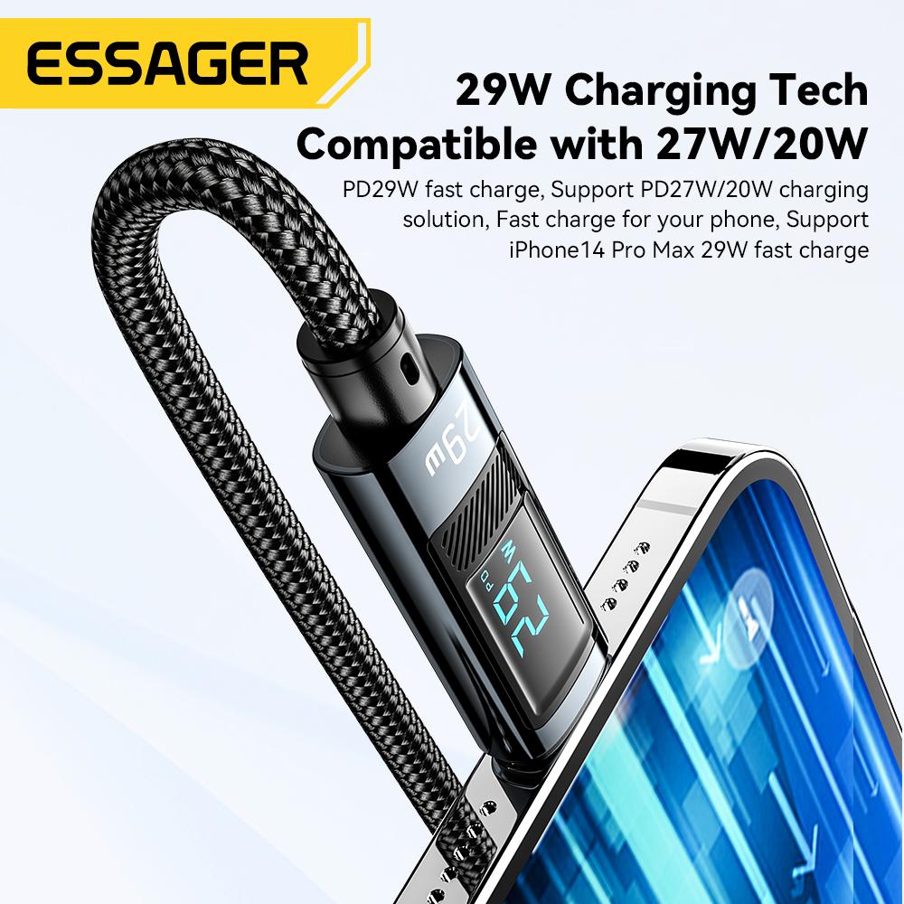 Essager USB Type C Cable for IPhone14 13 12 Pro Max PD 29W Fast Charging Wire Cord for IPad Charger Cable Digital Display Cable