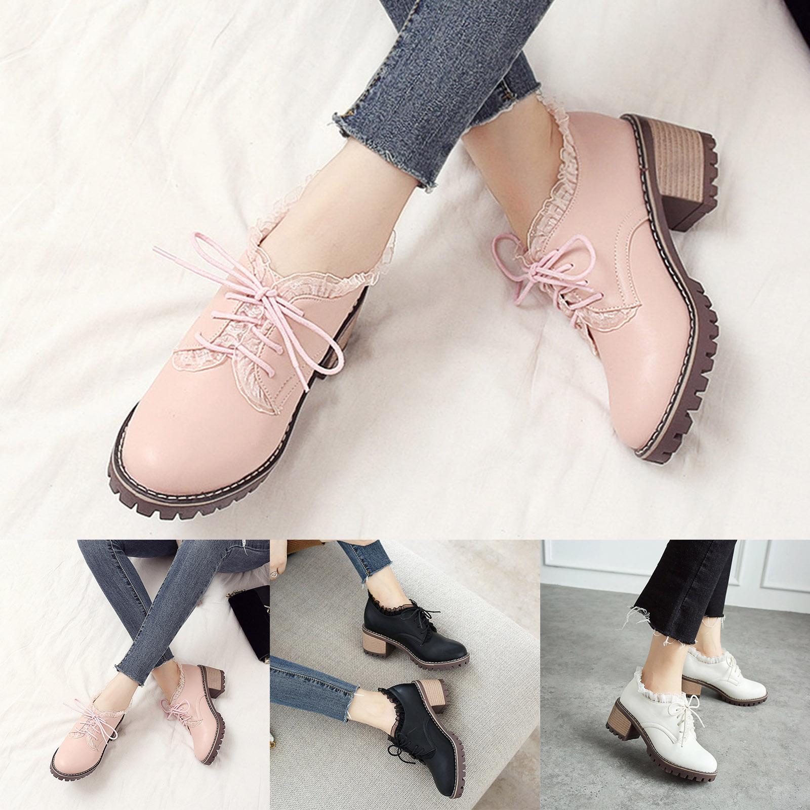 Novelty Boots For Womens Thick Soled Thick High Heeled Single Shoe With Lace Up Vintage Boot Women S Shoes Botines De Mujer 35 розовый 4780₽