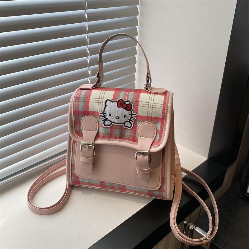 Korean backpack college style Hello Kitty new female cute plaid 2025 student commuting versatile messenger bag