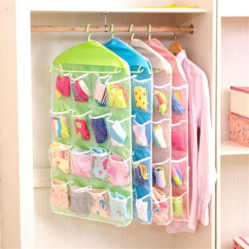 Hanging Clothing Organizer Rack 16 Grid Storage Bag for Socks Underwear and Accessories