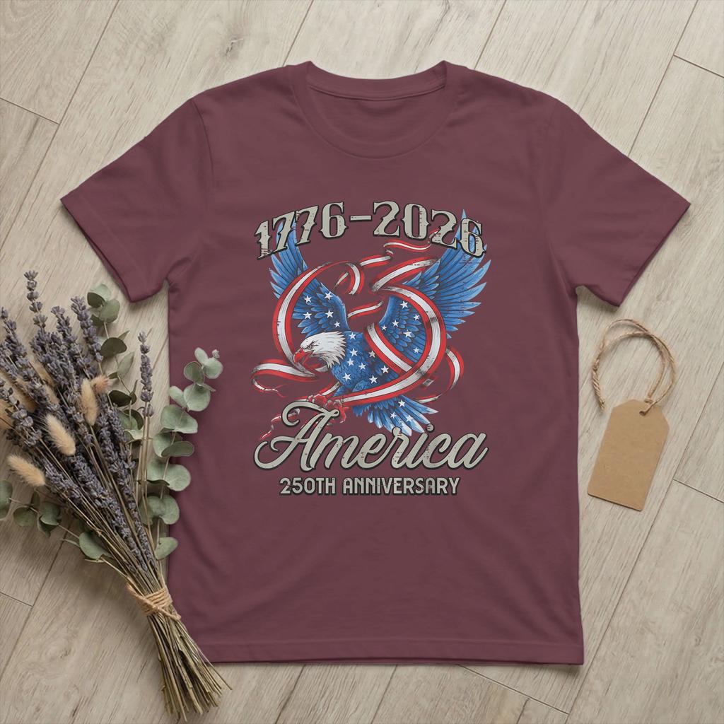 Unisex America 250 Anniversary 1776 2026 T Shirt USA 100 Cotton merch Cool Short Sleeve Crewneck Tee Shirt Classic TShirts