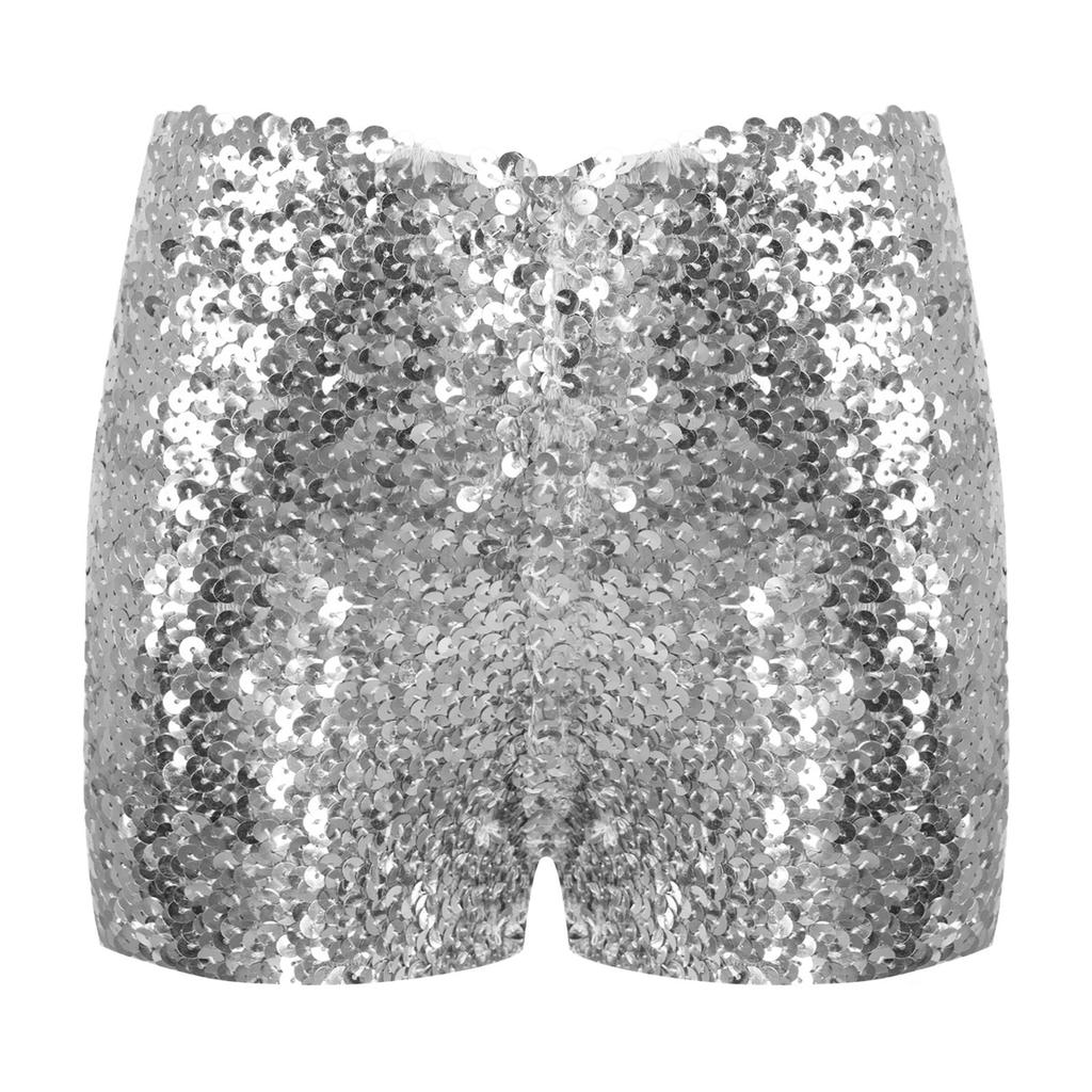 Kids Boys Girls Dance Shorts Shiny Sequins Solid Color Good Elastic Waist Stage Performance Athletic Wear