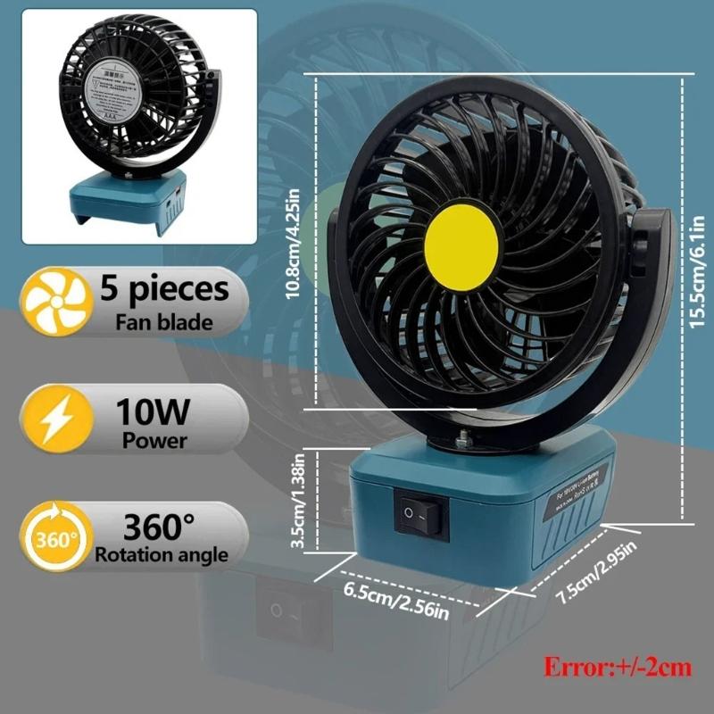 Kompakter 18V kabelloser Klappventilator mit USB-Anschluss für BL1815, BL1830, BL1840, BL1845, BL1860 Akku-Werkzeug zur Kühlung unterwegs