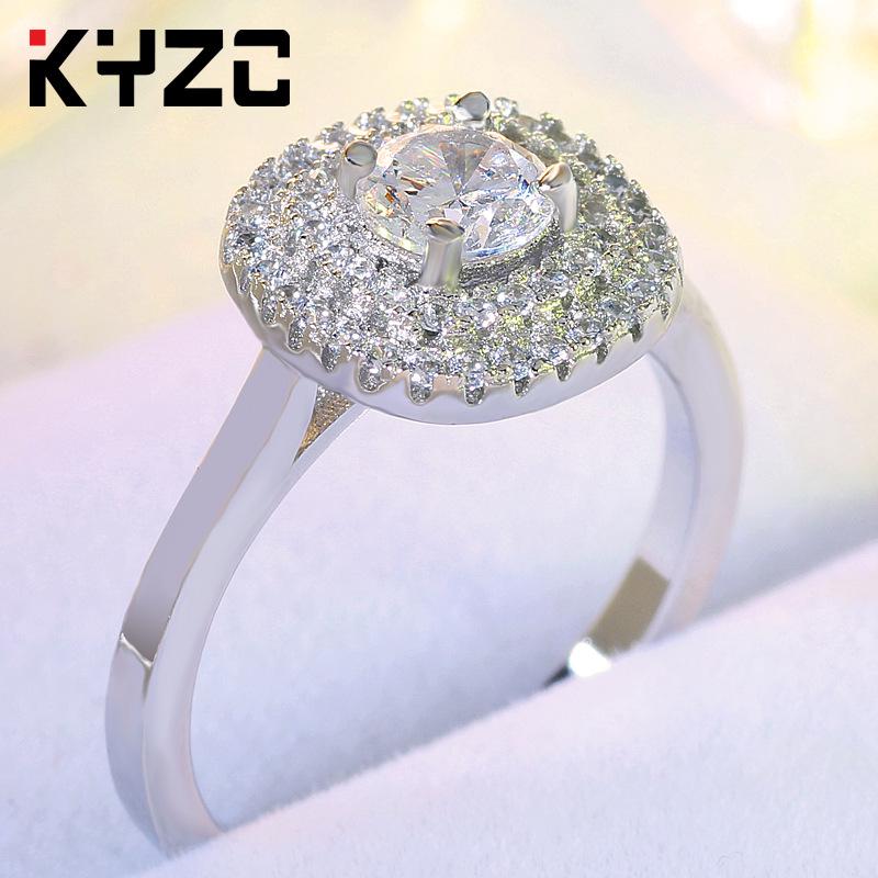 Ring Micro-Inlaid Zircon Silver Ring Women'S Electroplated Platinum Luxury Imitation Diamond Ring